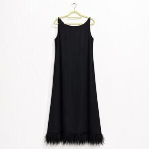 Watters & Watters Black Feather Hem Sleeveless Maxi Dress Sz 18